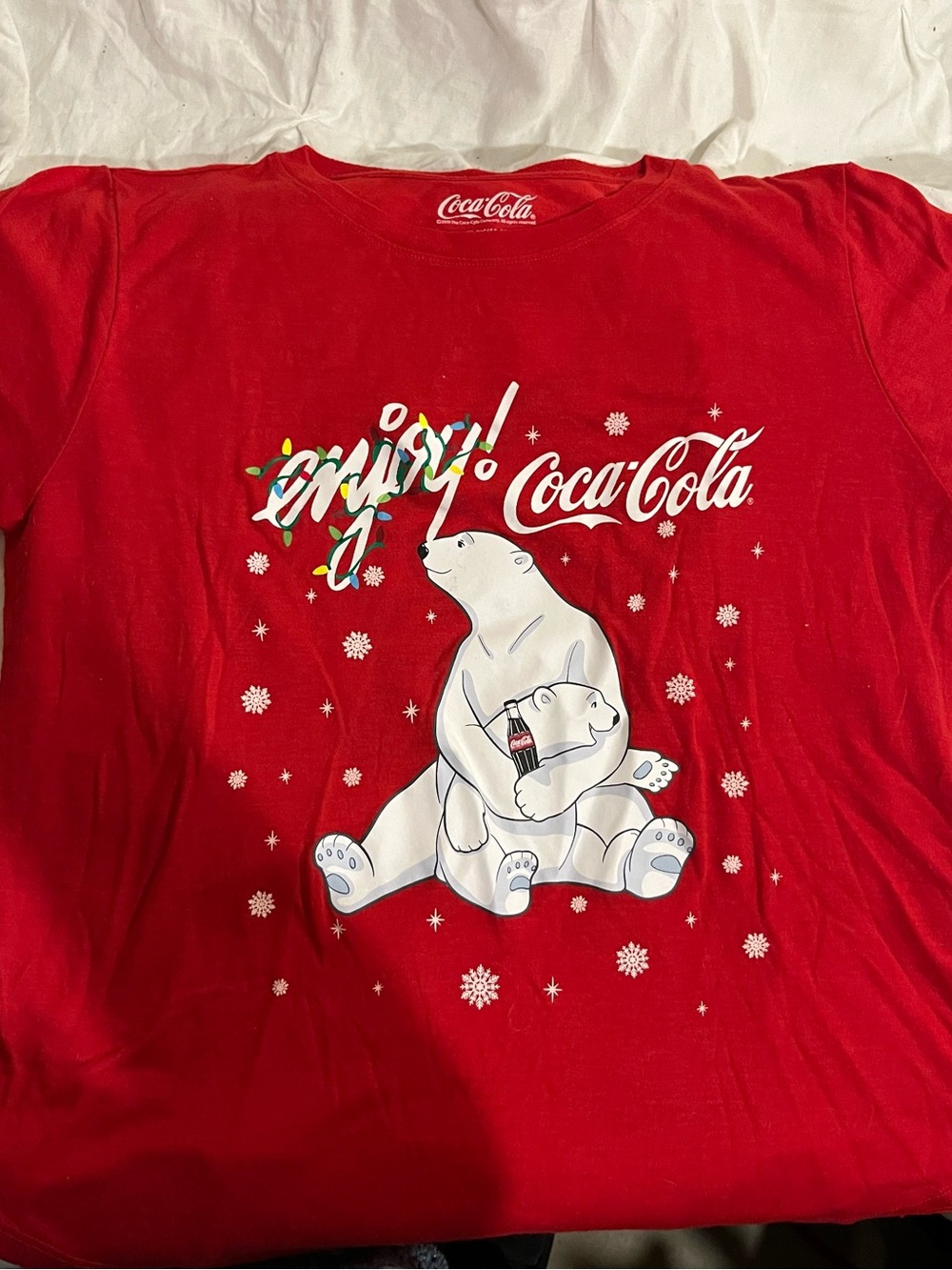 Coca-Cola Red Holiday Polar Bear Tee with White Snowflake Print - Picture 8 of 8